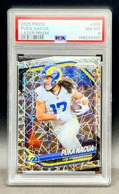 Puka Nacua 2025 Panini Prizm Lazer Prizm Los Angeles Rams PSA 8 NFL Football